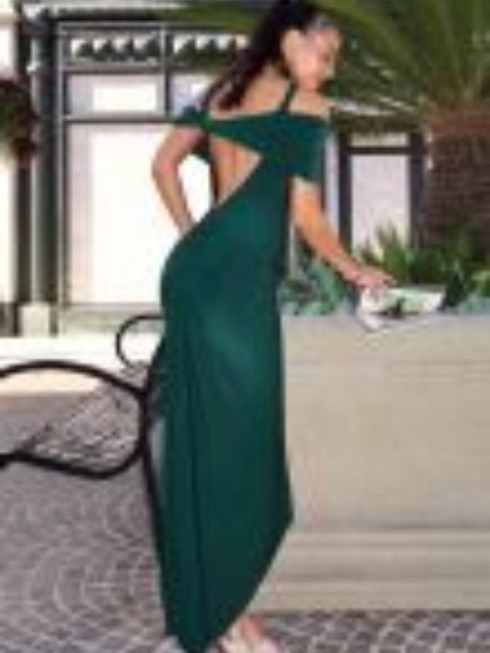 New Hunter Green Special Occasion Gown w/ Twisted Neckline & Open Back CD T503